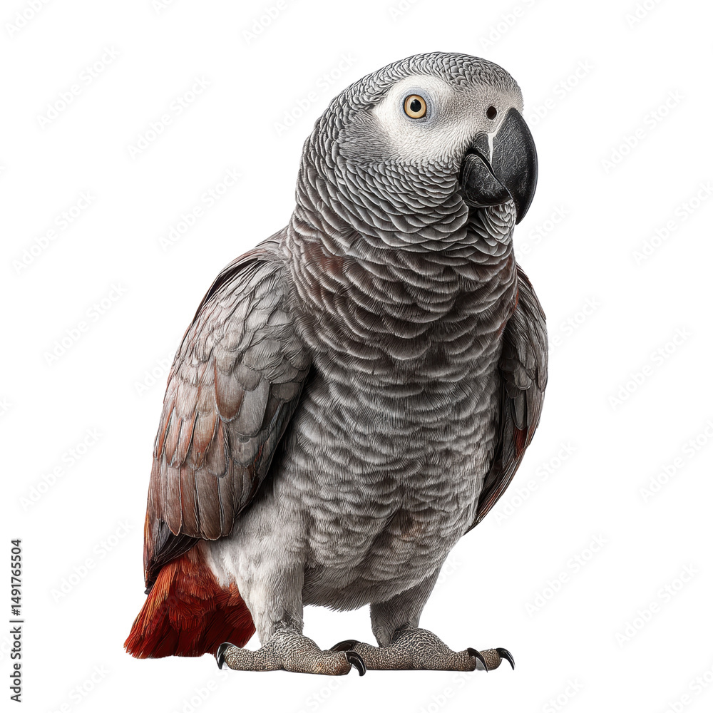 Fototapeta premium Majestic Portrait of a Grey Parrot with Transparent Background