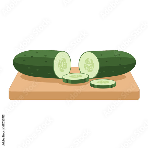 Sliced Cucumber On Wooden Cutting Board