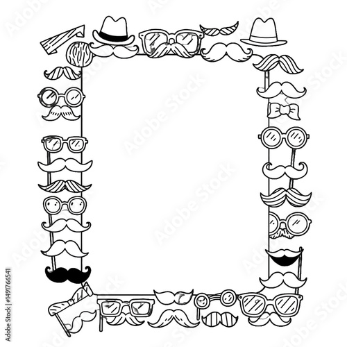 Vintage Monochrome Frame Design With Mustaches And Glasses
