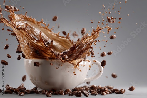 Coffee splash photography: capturing the perfect coffee moment with flying coffee beans and liquid motion