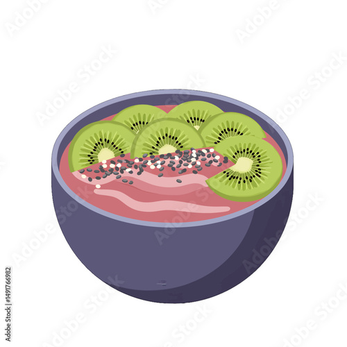 Colorful Smoothie Bowl with Kiwi and Sesame Seeds