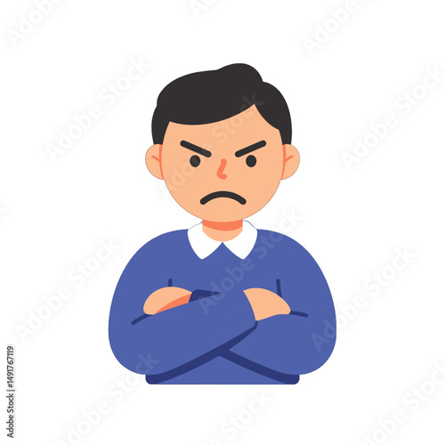 Angry Man Illustration With Crossed Arms