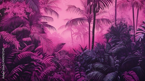 Pink purple tropical jungle scene