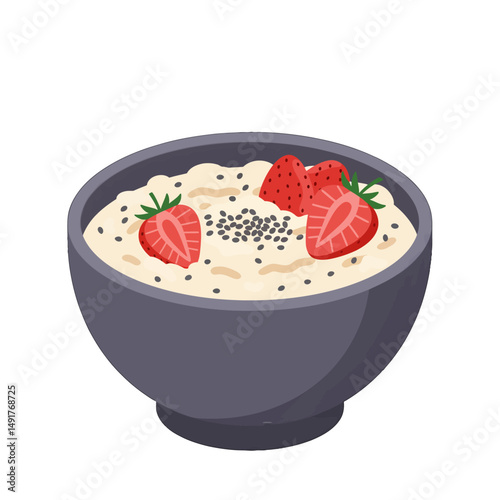 Bowl Of Oatmeal With Strawberries And Sesame Seeds
