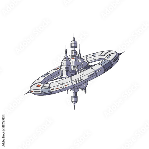 Pixel Art Spaceship With Ring Structure