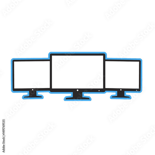 Three Computer Monitors Arranged Horizontally