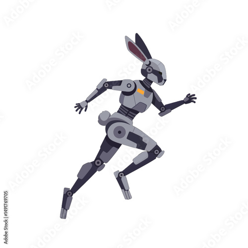 Running Gray Robot Rabbit Character Pixel Art