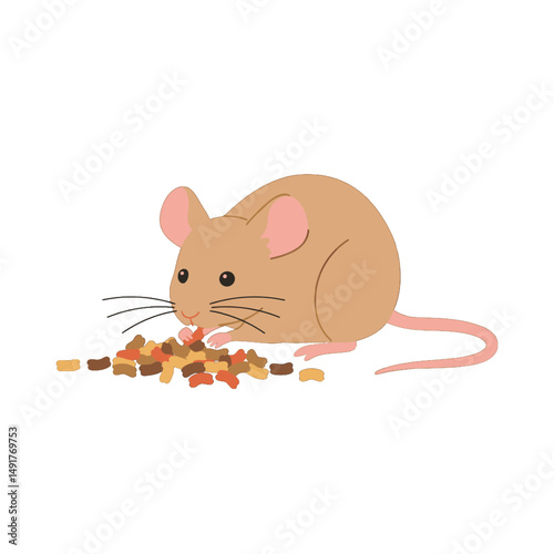 Cute Cartoon Mouse Eating Food