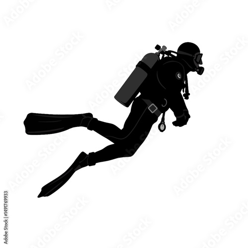 Silhouette Of Diver In Motion