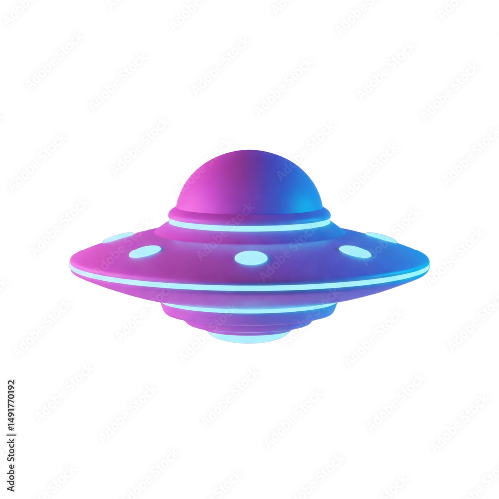 Fototapeta premium Neon UFO spaceship with blue glowing lights
