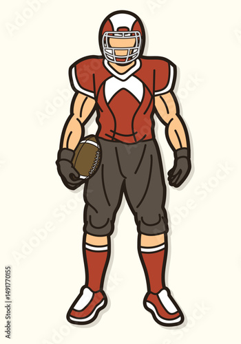 American Football Player Standing Action Cartoon Sport Graphic Vector
