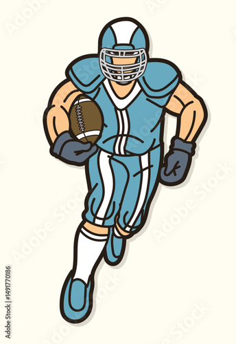 American Football Player Action Cartoon Sport Graphic Vector