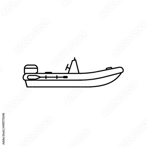 Simple Line Art Illustration Of Inflatable Boat