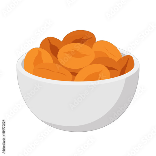 Dried Apricots In White Bowl Illustration