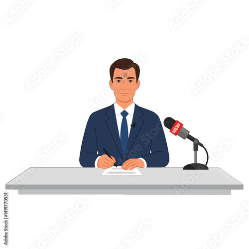 Businessman Signing Document During News Broadcast