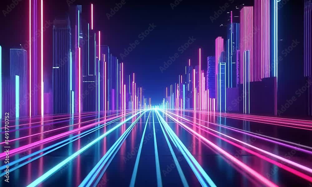 Neon Metropolis: Cybernetic Cityscape with Glowing Lines and Futuristic Ambience Neon Metropolis: Cybernetic Cityscape with Glowing Lines and Futuristic Ambience