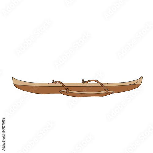 Simple Illustration Of A Traditional Wooden Canoe