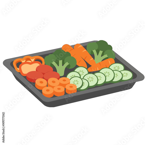 Colorful Assorted Sliced Vegetables On Tray