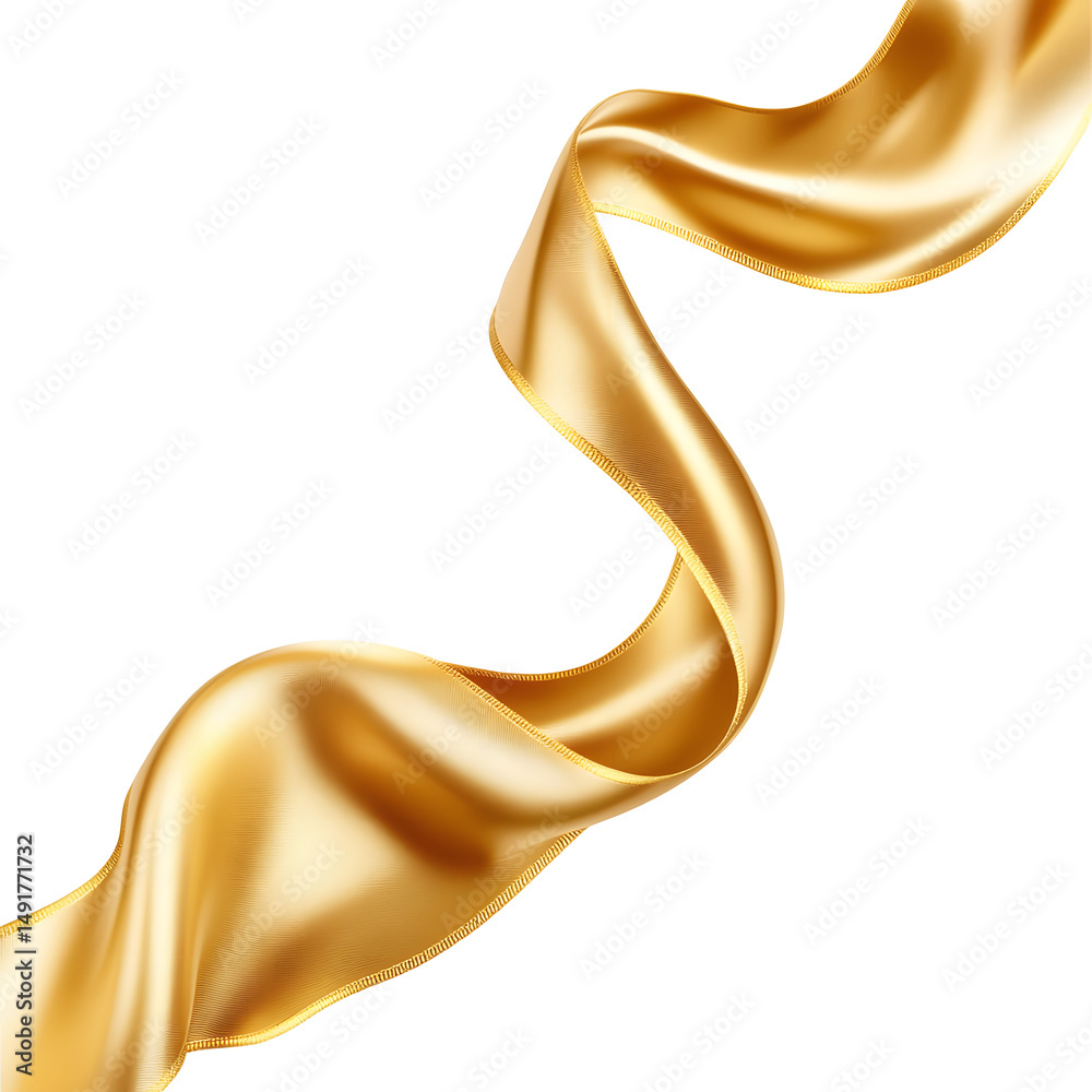 Obraz premium Elegant Gold Ribbon Draped Against a transparent Background