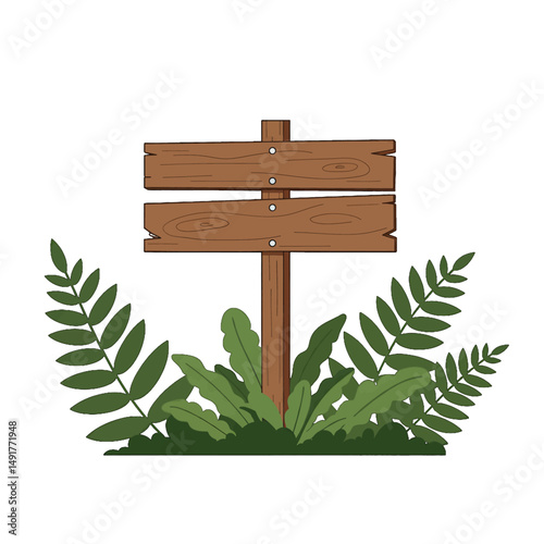 Simple Pixel Art Wooden Signpost With Ferns