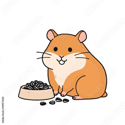 Cute Cartoon Hamster Eating Seeds