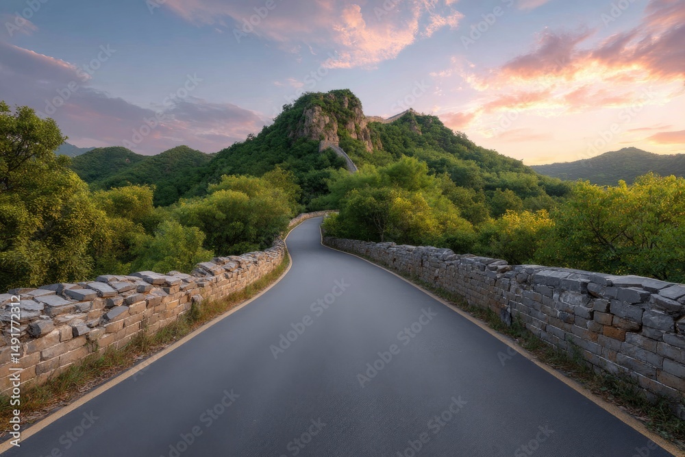 Fototapeta premium Road Leading to Distant Hill Under Beautiful Sky