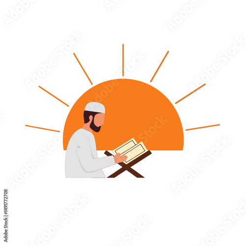 Man Reading Quran During Sunrise