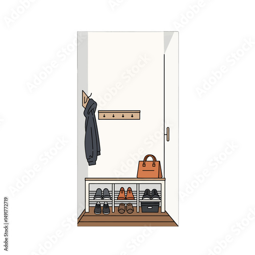 Simple Pixel Art Entryway Scene With Coats Shoes And Bag