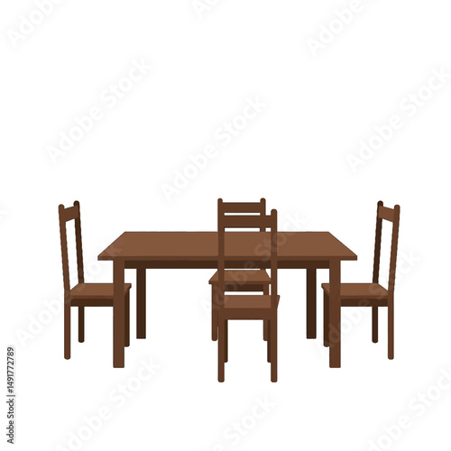 Brown Wooden Dining Table And Chairs Illustration