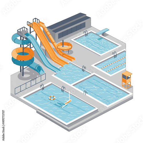 Isometric Pixel Art Water Park Design