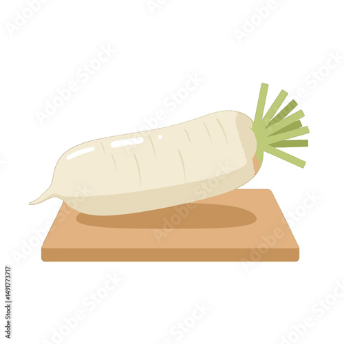 White Radish On Cutting Board