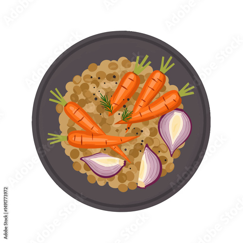 Colorful Lentils Dish With Carrots And Onions