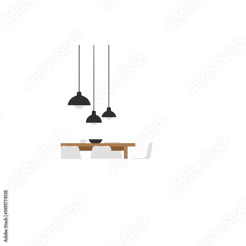 Modern Dining Room Interior Flat Design Illustration