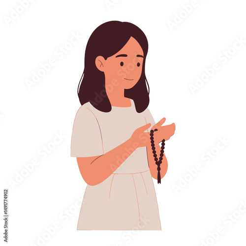 Girl Praying With Rosary In Pixel Art Style