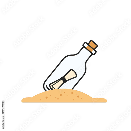 Simple Illustration Of Bottle With Letter In Sand