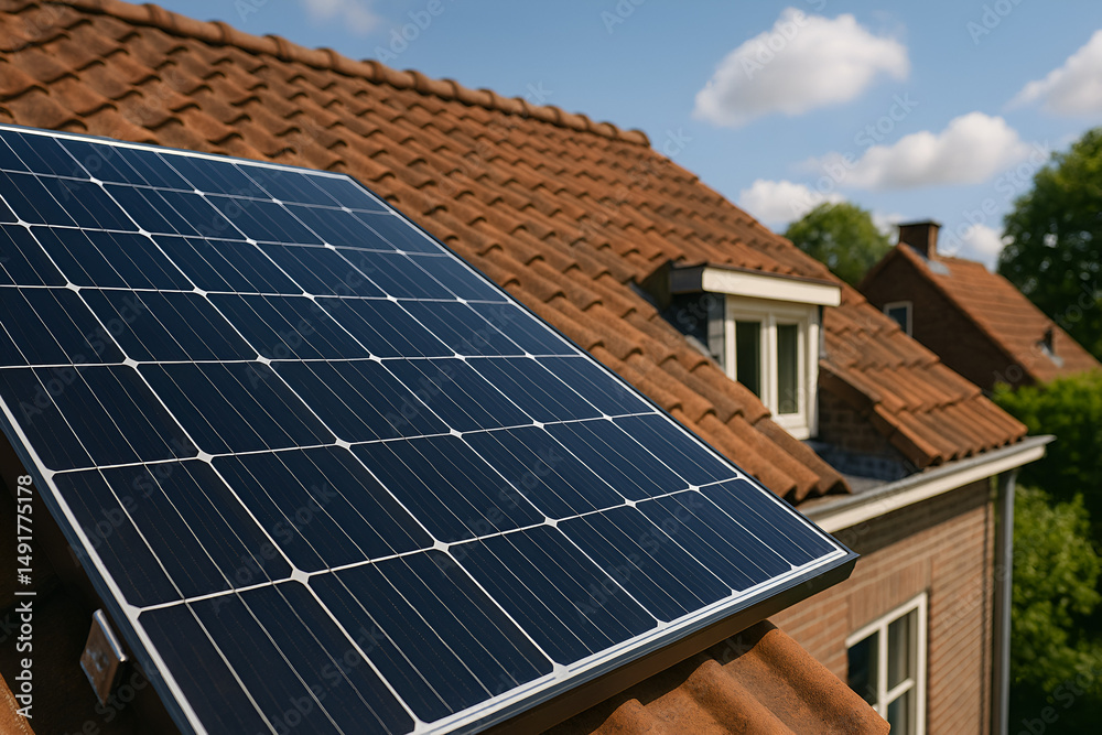 Fototapeta premium Rooftop Solar Panel Installation for Clean Energy