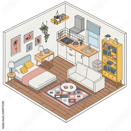 Isometric Pixel Art Of Small Apartment Interior