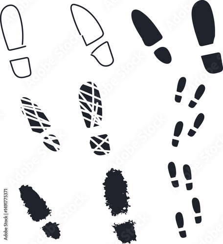Human or shoe prints of varying design and condition.