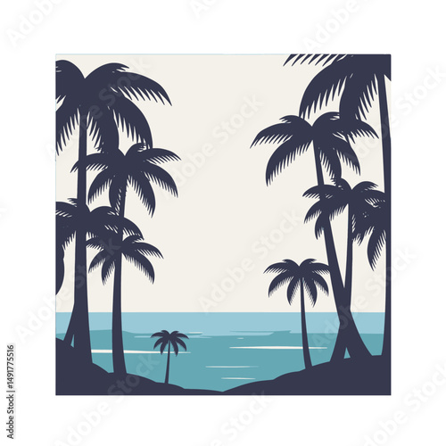 Pixel Art Tropical Beach Scene Silhouette