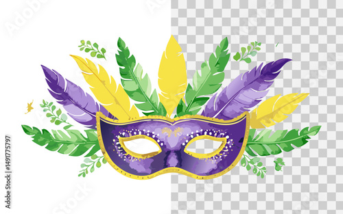 festival masks and glasses with colorful feather decorations