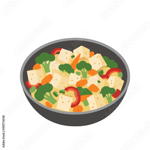 Colorful Tofu Stir-Fry in Pan