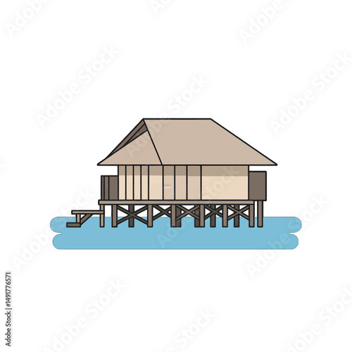 Simple Pixelated Waterfront Cabin Illustration