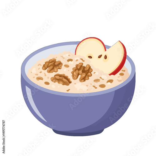 Bowl Of Oatmeal With Apple And Walnuts