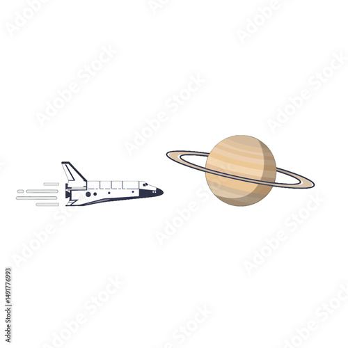 Pixel Art Spaceship Flying Past Saturn