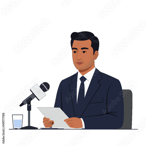 Man In Dark Suit Reads Documents During Interview