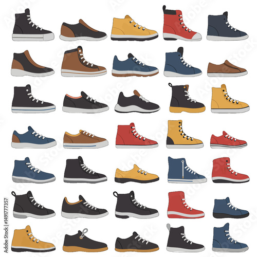 Collection Of Pixel Art Shoes In Various Styles