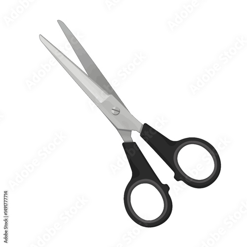 Pair Of Grey Metal Scissors With Black Handles