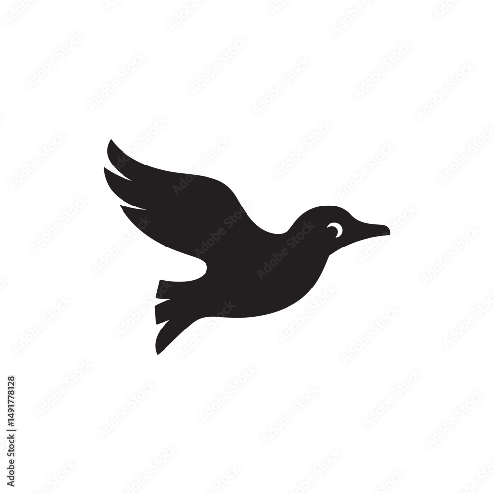 Minimalist monochrome logo of a streamlined albatross soaring above the sea, isolated on a white background. Minimalist monochrome logo of a streamlined albatross soaring above the sea, isolated on a white background.