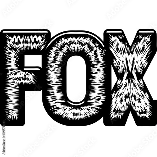 Textured fox wordmark silhouette vector illustration