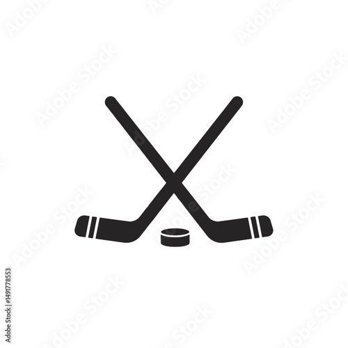 Hockey Sticks And Puck Icon Graphic Design